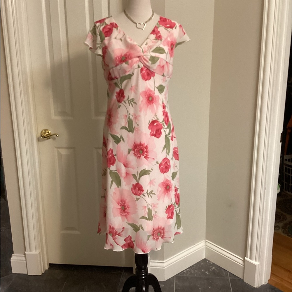 R&K Pink and White Floral Midi Dress